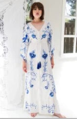FashionSierra-Maxi  2024  Vintage  White Cotton  Floral Embroidery  Sexy  V-neck  Brand Boho Dress