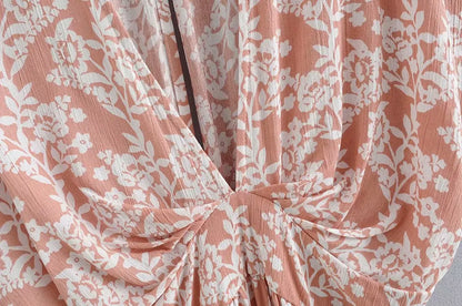FashionSierra-Pink  Floral Maxi  Sexy  Deep V Neck  Side Split  Summer  Vintage  Casual  Beach Boho Dress