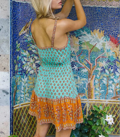 FashionSierra-Sexy  Sleeveless  Strap  Mini  Rayon  Floral Print  Summer  Bohemia  Strappy  Beach  Women  Vestidos Boho Dress
