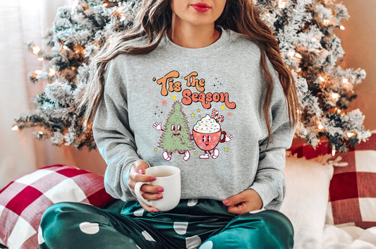 Tis The Season Cute Tree Cups Printing Popular Gift Christmas Hoodie Gray / S Hoodies-L