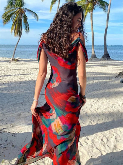 FashionSierra - Fashion Printed Backless High Waist Holiday Beach Y2k Printed Summer Casual Dress