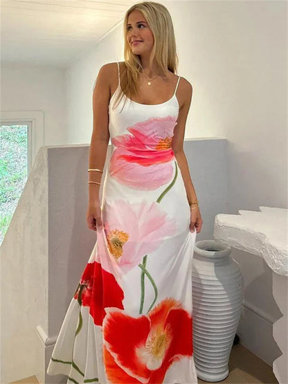 FashionSierra - Fashion Printed Halter For Women Backless Bandage Maxi High Waist New Party Casual Dress