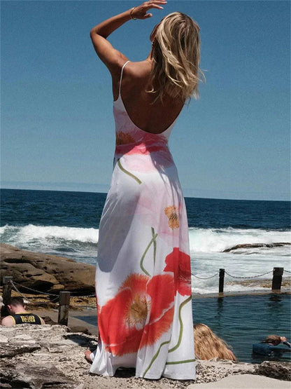 FashionSierra - Fashion Printed Halter For Women Backless Bandage Maxi High Waist New Party Casual Dress