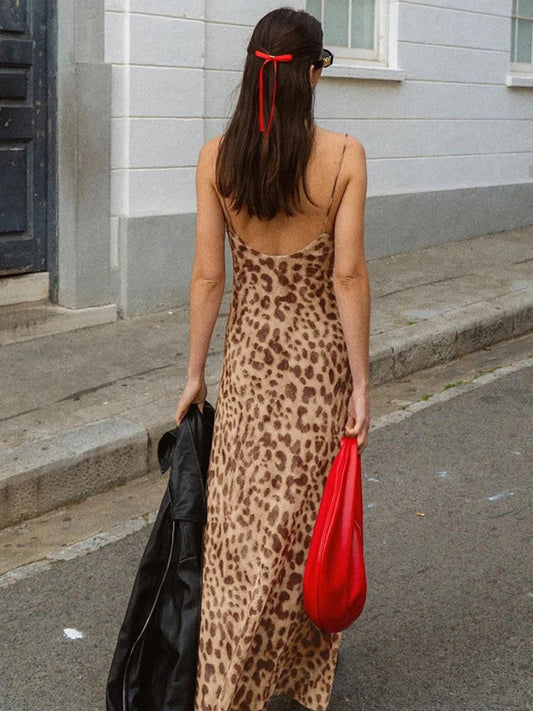 FashionSierra - Leopard Print Long Sleeveless Lace Up Streetwear Casual Dress