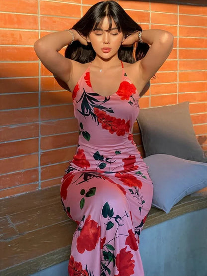 FashionSierra - Printed Backless Fashion For Women Bandage Summer 2024 Ladies Party Lace-Up Sexy Maxi Casual Dress