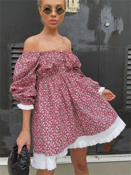 FashionSierra - Printed Off-Shoulder Women Square Collar Fashion Casual Party Evening Casual Dress