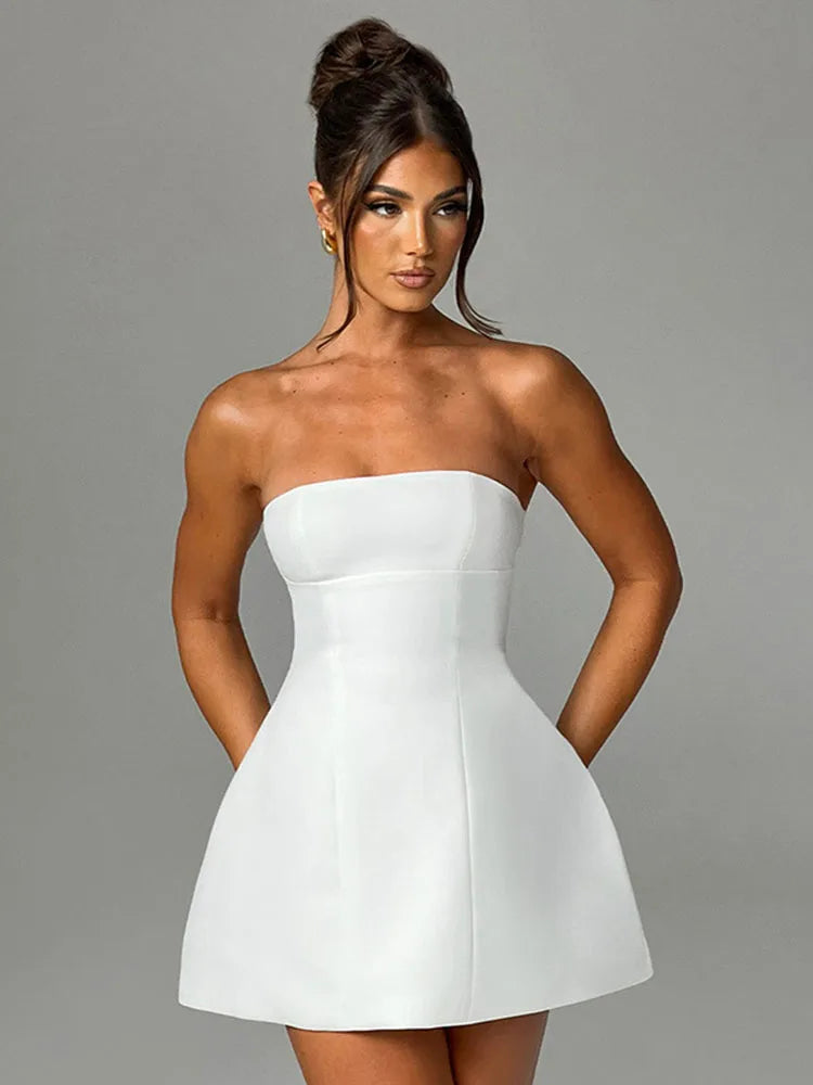 FashionSierra - Summer White Patchwork Bandeau Backless Slim Party Gown Elegant New Casual Dress