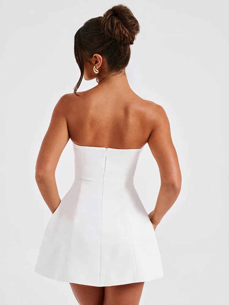 FashionSierra - Summer White Patchwork Bandeau Backless Slim Party Gown Elegant New Casual Dress