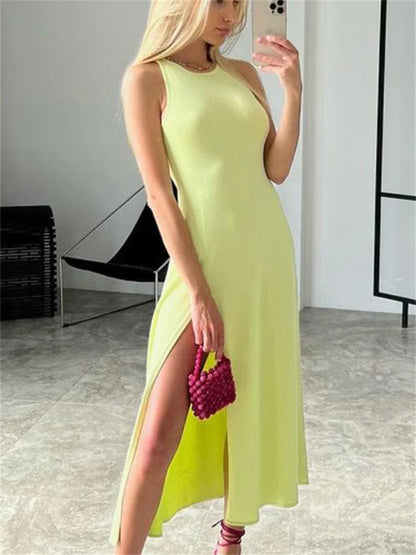 FashionSierra - Hot Backless Female Bandage Solid Halter Patchwork Elegant Clothes 2024 Casual Dress