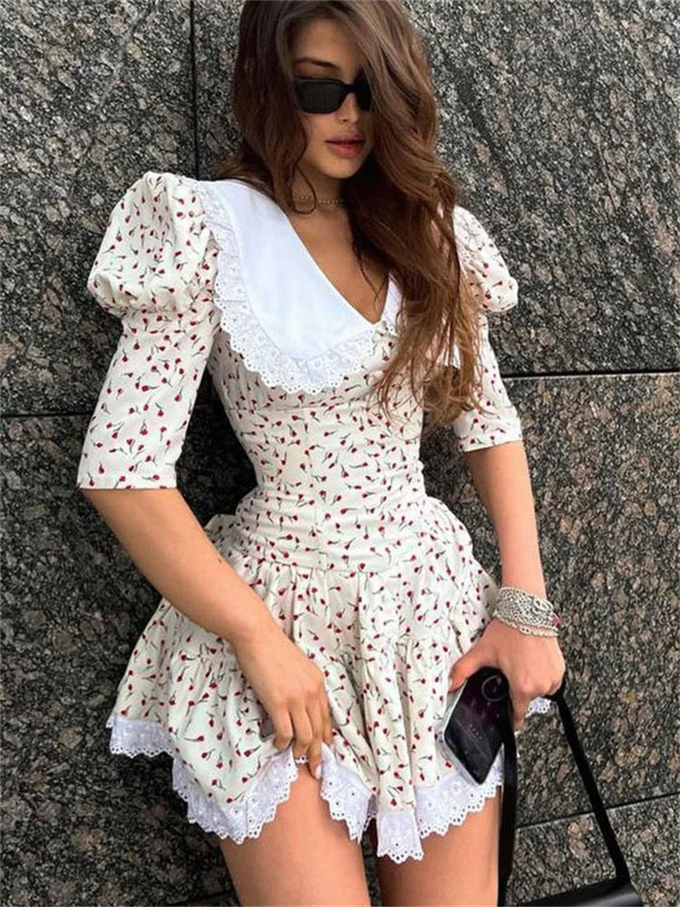 FashionSierra - Knit Floral Women Hollow Out Backless Lace-Up Patchwork Sleeveless Casual Dress