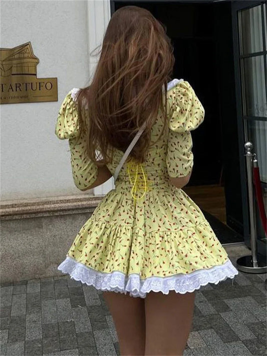 FashionSierra - Knit Floral Women Hollow Out Backless Lace-Up Patchwork Sleeveless Casual Dress