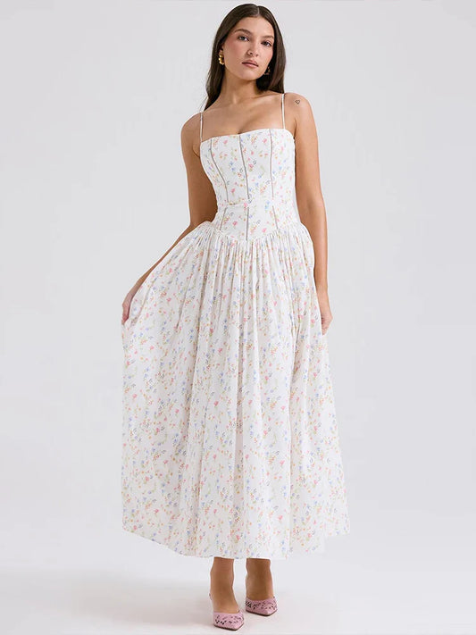 Slim Fit White Floral Summer Lace Maxi Dress