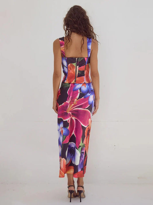 Summer Sleeveless Slim-fit Mid-length Stylish Vibrant 2 Piece Dress