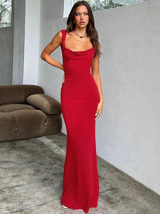 Bow Long Slim Bodycon Spaghetti Strap Backless Sexy Spring Summer Maxi Dress