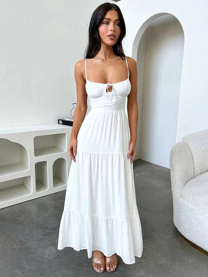 Slim A-line Spaghetti Strap Spring Summer Backless Sexy Party Maxi Dress