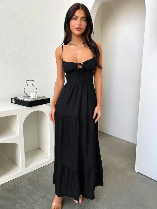 Slim A-line Spaghetti Strap Spring Summer Backless Sexy Party Maxi Dress