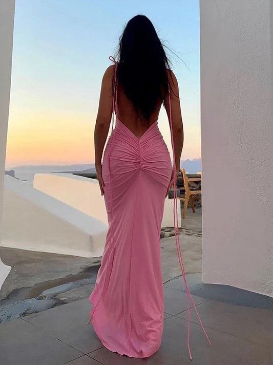 Long Spaghetti Strap Slim Bodycon Backless Nightclub Sexy Summer Maxi Dress