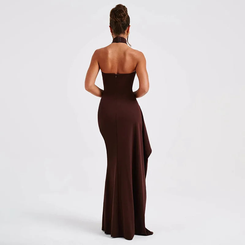 Long Asymmetrical Halter High Split Backless Sexy Spring Summer Maxi Dress