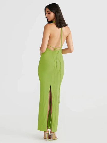 Long Halter Backless Nightclub Slim Bodycon Sexy Spring Summer Maxi Dress