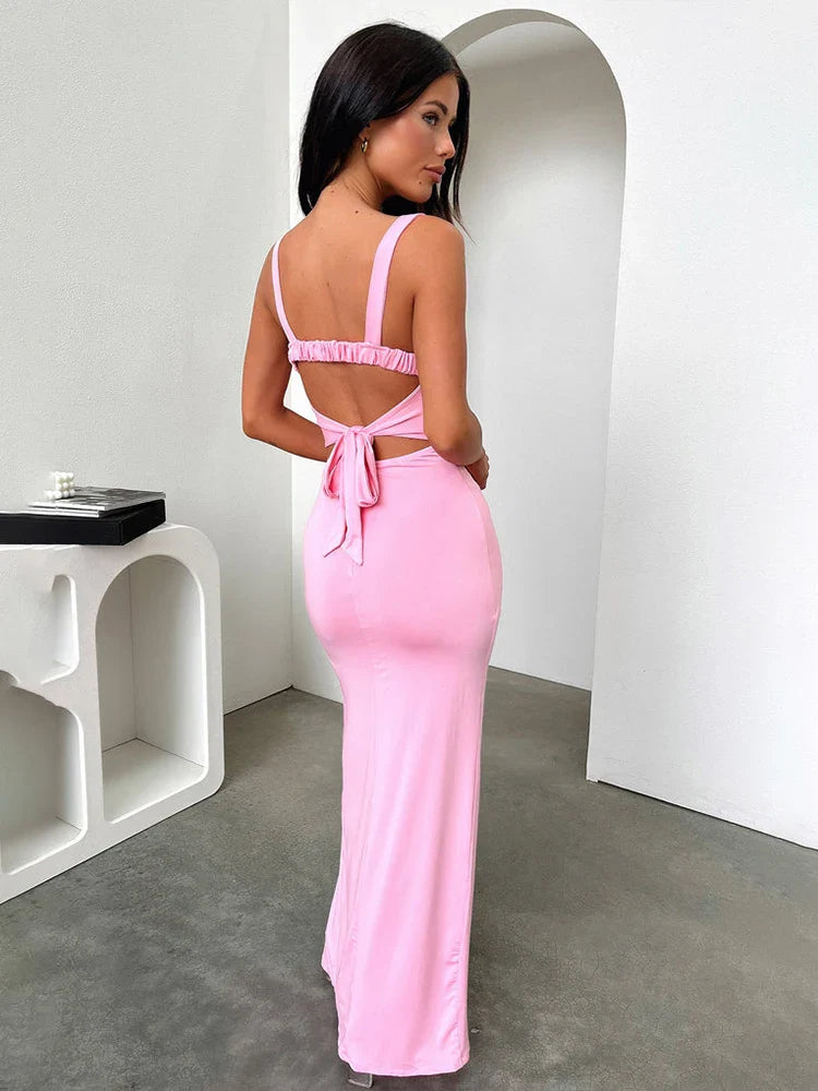 Long Spaghetti Strap High Split Backless Sexy Spring Summer Maxi Dress