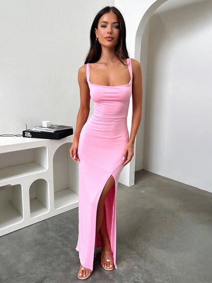 Long Spaghetti Strap High Split Backless Sexy Spring Summer Maxi Dress