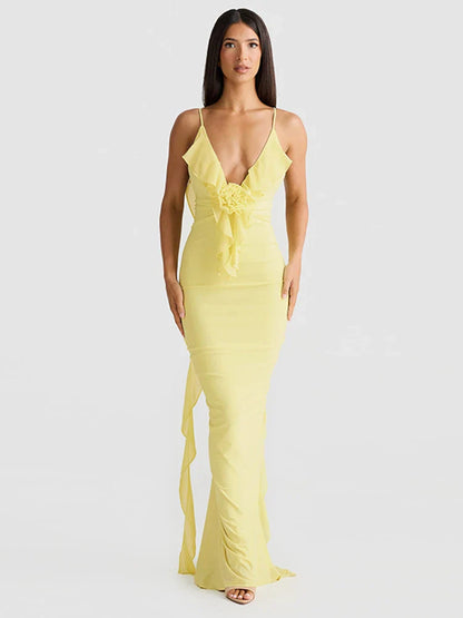 Long Mermaid Spaghetti Strap Backless V Neck Sexy Spring Summer Maxi Dress