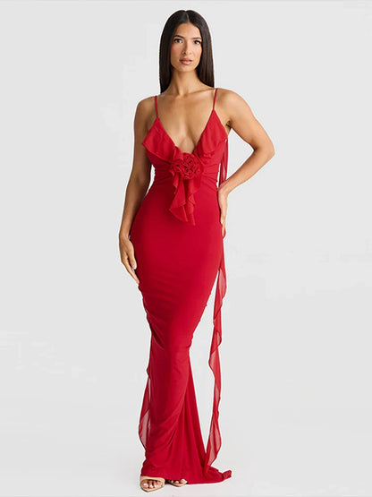 Long Mermaid Spaghetti Strap Backless V Neck Sexy Spring Summer Maxi Dress