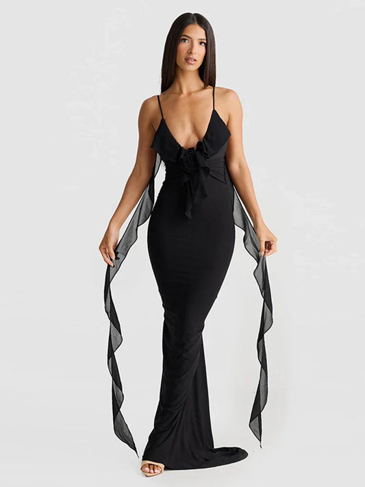 Long Mermaid Spaghetti Strap Backless V Neck Sexy Spring Summer Maxi Dress