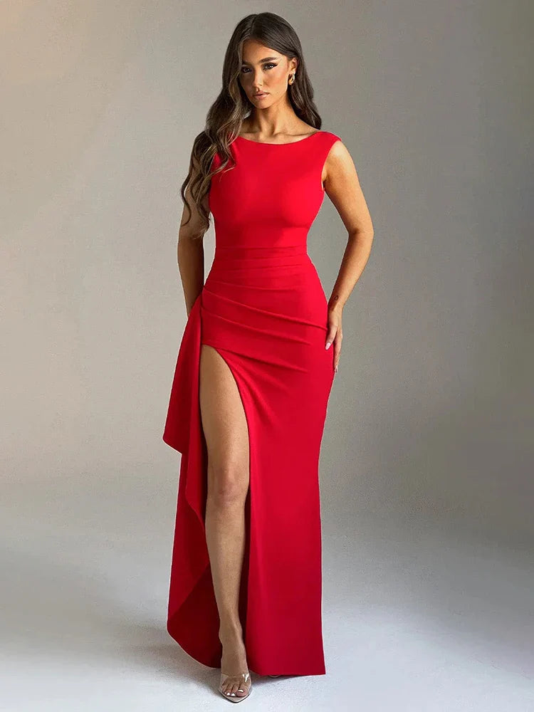 Long Slim Bodycon Ruffles High Split Sexy Spring Summer Maxi Dress