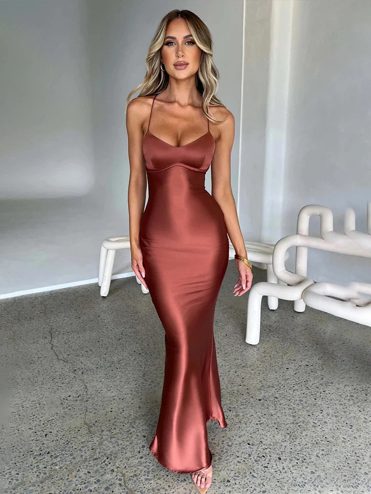 Long Slim Bodycon Spaghetti Strap Backless Sexy Spring Summer Maxi Dress