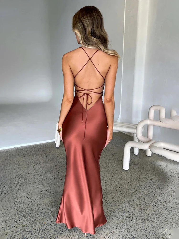 Long Slim Bodycon Spaghetti Strap Backless Sexy Spring Summer Maxi Dress