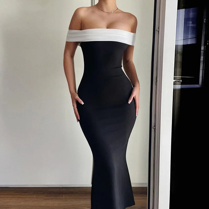 Off Shoulder Long Slim Bodycon Spring Summer Backless Nightclub Sexy Midi Dress