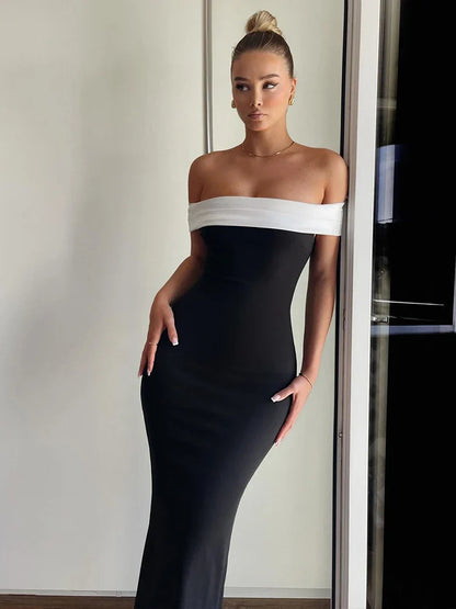 Off Shoulder Long Slim Bodycon Spring Summer Backless Nightclub Sexy Midi Dress