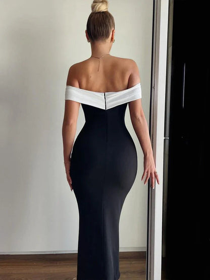 Off Shoulder Long Slim Bodycon Spring Summer Backless Nightclub Sexy Midi Dress