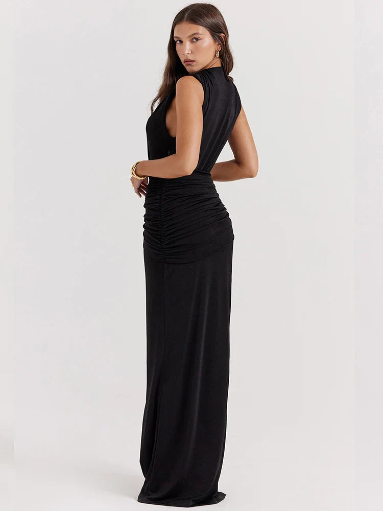 Split Deep V Neck Nightclub Sexy Elegant Long Spring Summer Maxi Dress