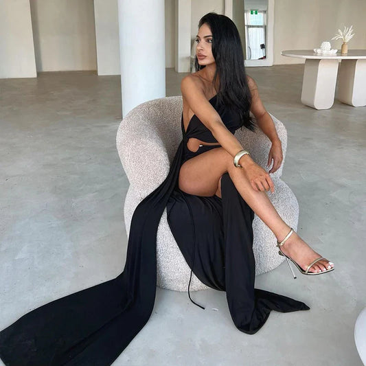 Split Backless Sexy One Shoulder Elegant Long Summer Nightclub Maxi Dress