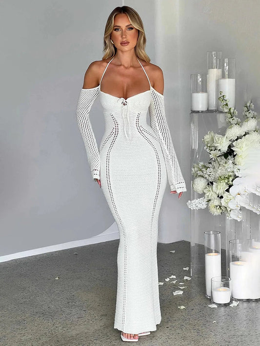 Knitting Bodycon Elegant Long Backless Sexy Party Maxi Dress