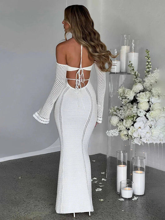 Knitting Bodycon Elegant Long Backless Sexy Party Maxi Dress