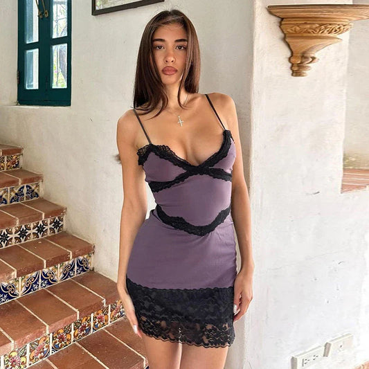 Lace Spaghetti Backless Nightclub Sexy Party Mini Dress