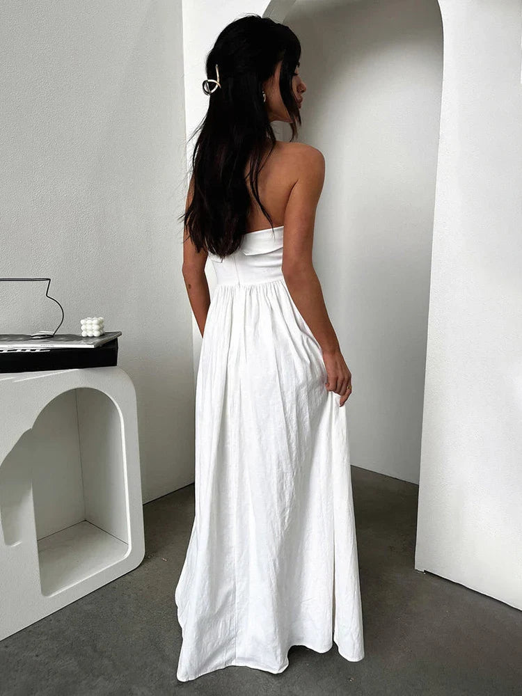 Pleated A-line Long Off Shoulder Backless Nightclub Spring Summer Maxi Dress