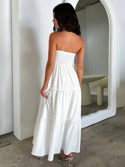 Pleated A-line Long Off Shoulder Backless Nightclub Spring Summer Maxi Dress