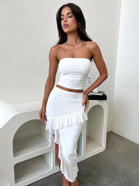 Sexy Party Ruffled Crop-top Slim-fit 2 Piece Dress