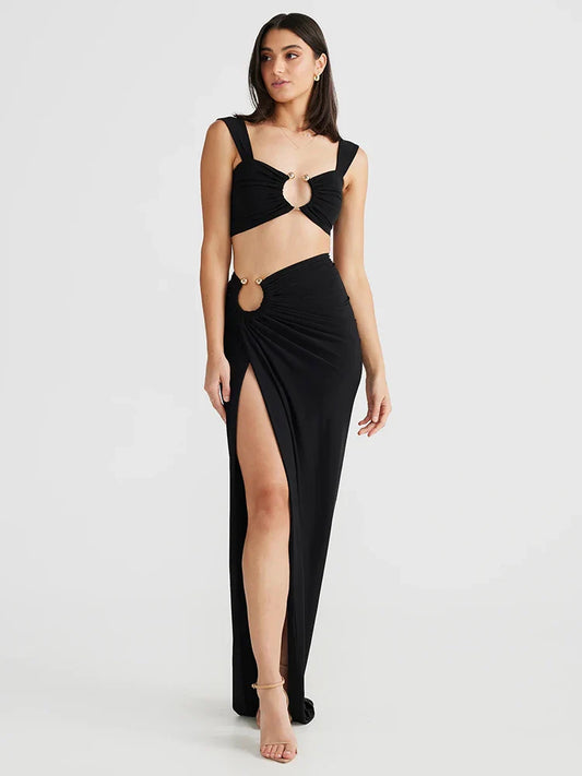 Party Spaghetti Strap Crop Top Slim Bodycon Summer 2 Piece Dress