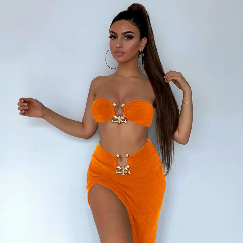 Strapless Crop-top Maxi Slim-fit Alluring 2 Piece Dress