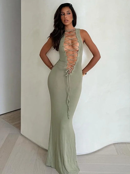 Bodycon Bandage Hollow Out Sexy Party Elegant Long Vestidos Maxi Dress