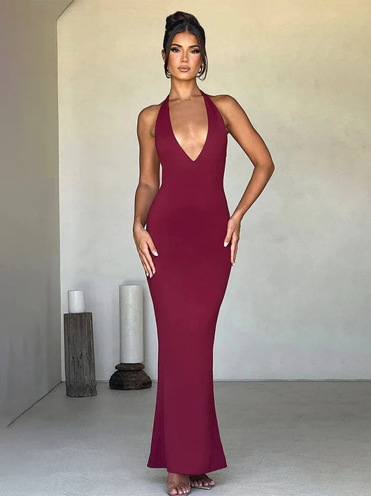 Bodycon Mermaid Long Halter Backless Nightclub Sexy Spring Summer Maxi Dress