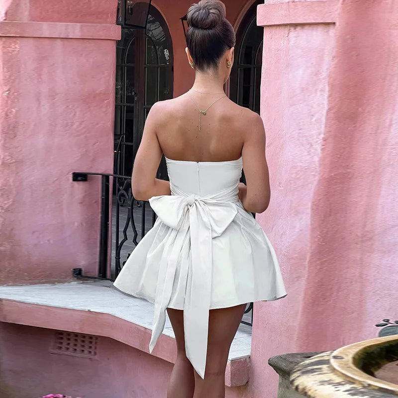 Strapless Bow A-line Backless Nightclub Party Spring Summer Mini Dress