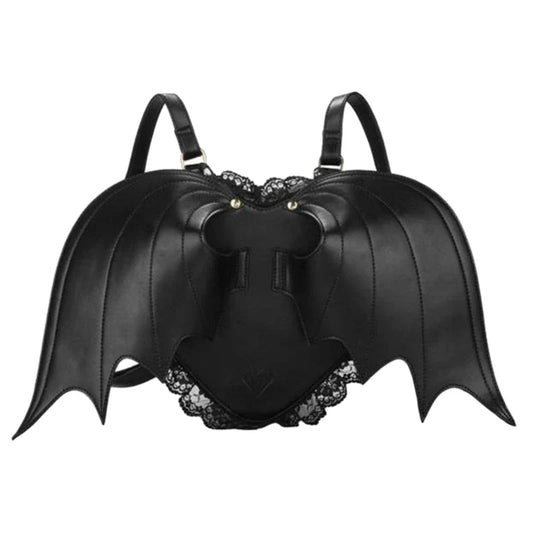 Trendy Bat Wing Lace PU Gothic Shopping Dating Daypack Backpack Bag