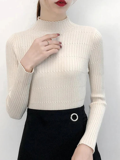 FashionSierra - Knitted Female Stripe Solid Fashion Korean Pullovers Ladies Top Sweater