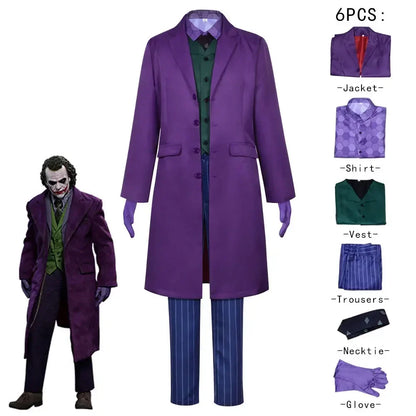 Adult Halloween Clown Heath Ledger Dark Knight Joker Suit Cosplay Costume